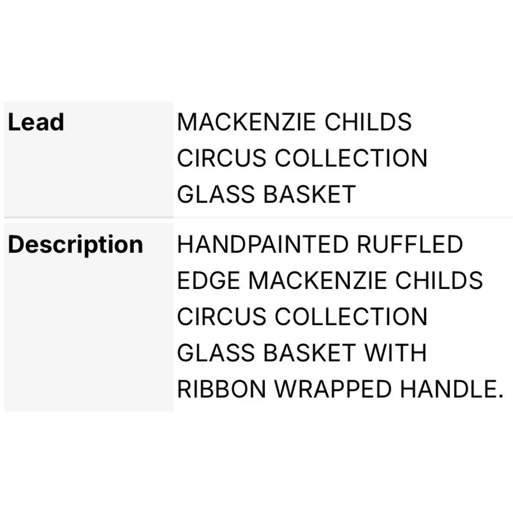 MacKenzie Childs Circus Collection Glass Basket Handpainted Ruffled Floral Bow